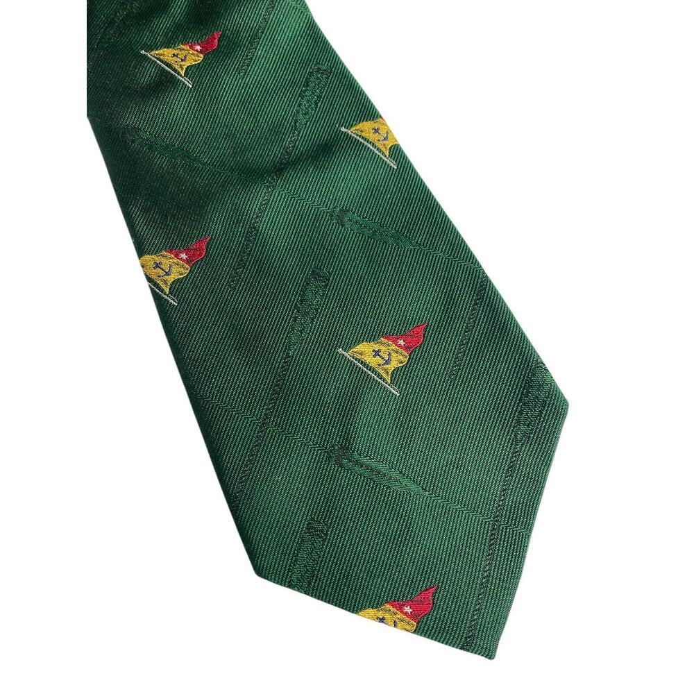 Polo Ralph Lauren Tie Green Yacht Sailing Flags Nautical Preppy Silk Vintage